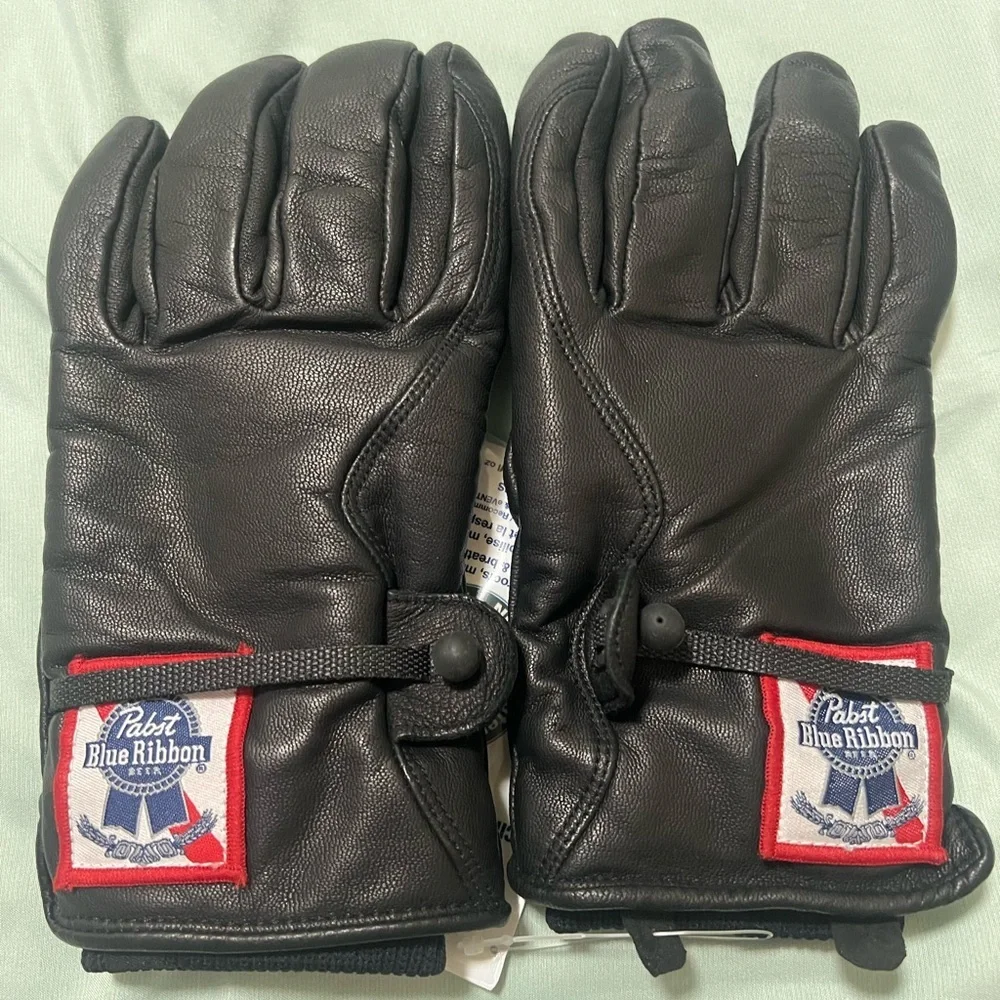 Pabst Blue Ribbon Black Leather Gloves
